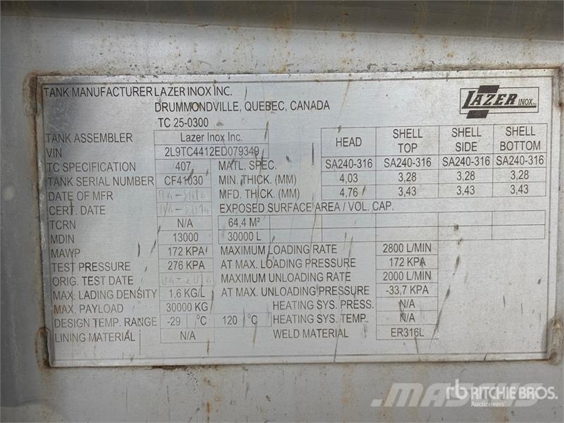 Lazer Inox 30000 L Quad/A Tanker Trailer Tartályos pótkocsik