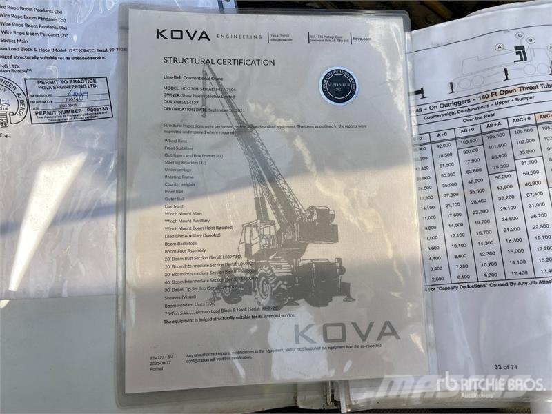 Link-Belt HC-238H 8x4x4 Lattice-Boom Truck Crane Delovi i oprema za kran