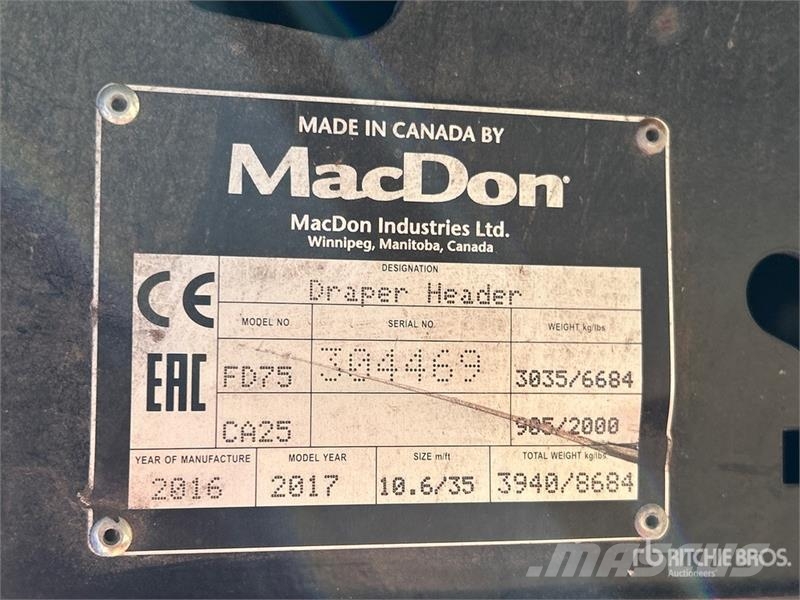 MacDon FD75 Kombajnové hlavice