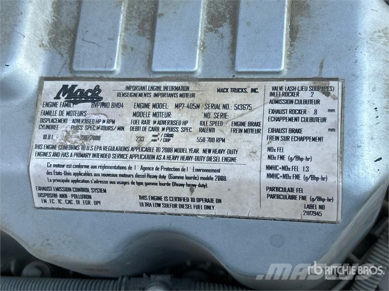Mack Granite 8x4 Twin-Steer Cab and Chassis Cabines