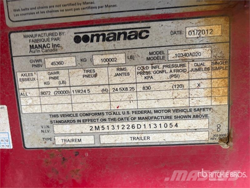 Manac 39 ft Tri/A Flatbed Oilfield Trailer Oprema za preradu
