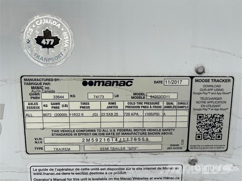 Manac 53 ft T/A Refrigerated Trailer Piekabes ar temperatūras kontroli