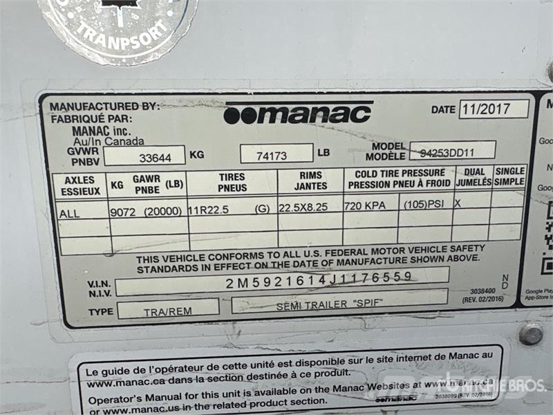 Manac 53 ft T/A Refrigerated Trailer Piekabes ar temperatūras kontroli