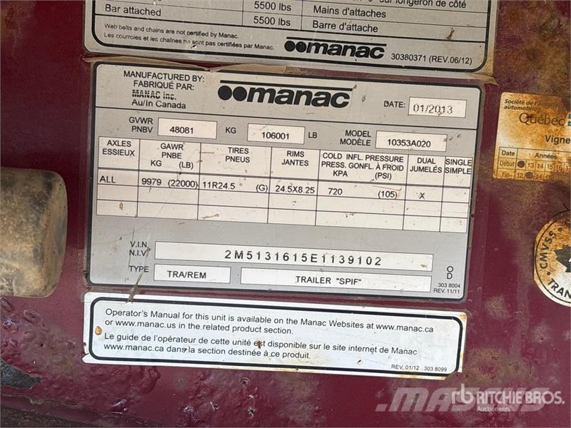 Manac 53 ft Tri/A Flatbed Oilfield Trailer İşleme Ekipmanı