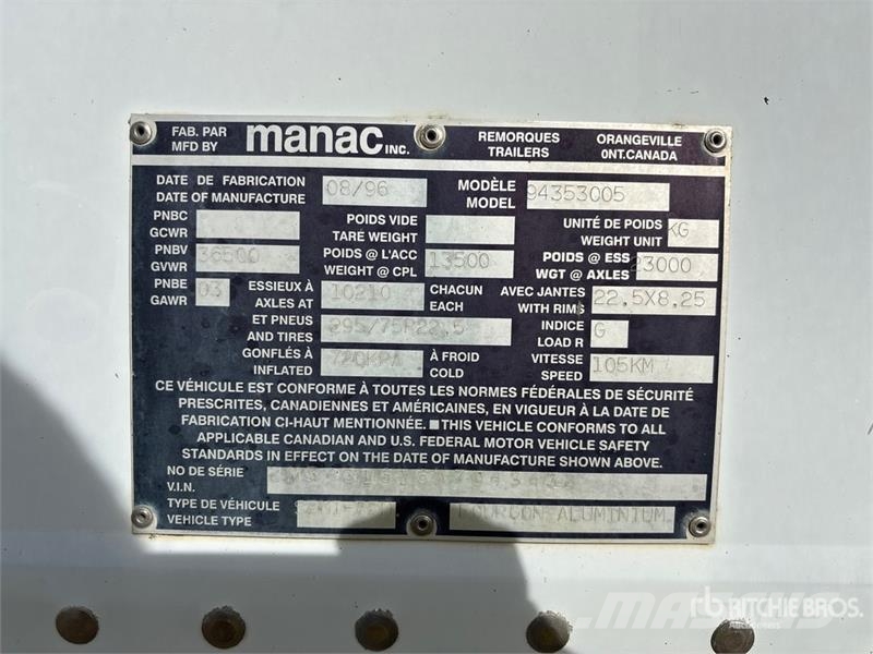 Manac 53 ft Tri/A Van Trailer Прицепы-фургоны
