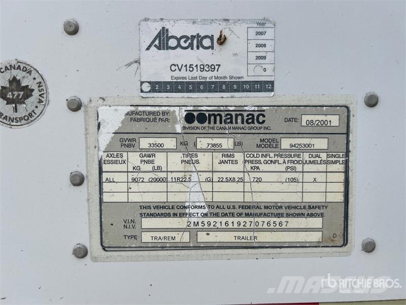 Manac 53 ft x 102 in T/A Van Trailer (Inoperable) Prikolice sa sandukom