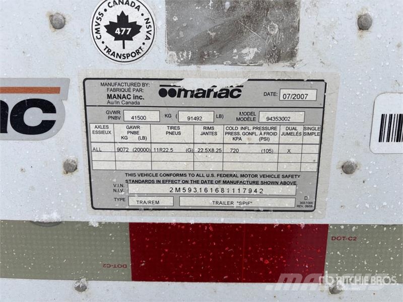 Manac 53 ft x 102 in T/A Van Trailer Rimorchi cassonati