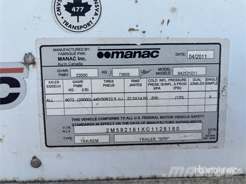 Manac 53 ft x 102 in T/A Heated Van Trailer Dobozos pótkocsik