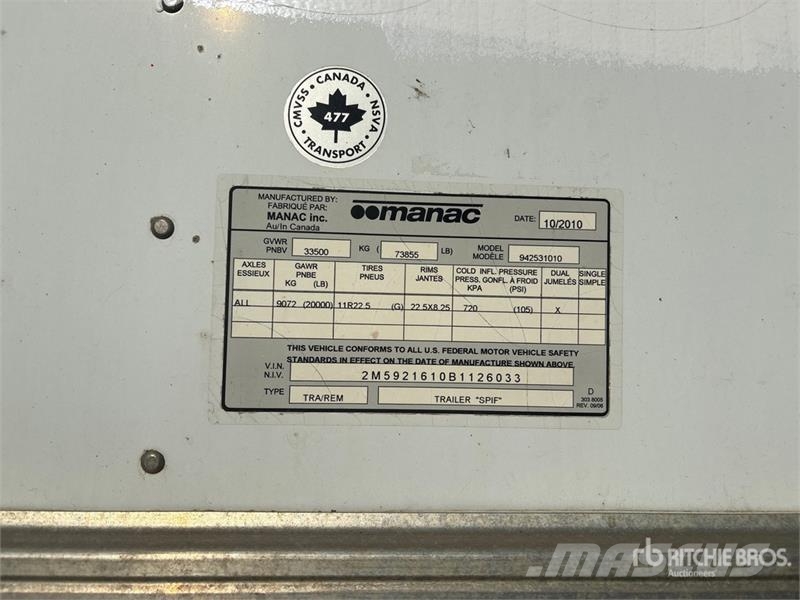 Manac 53 ft x 102 in T/A Heated Van Trailer Ремаркета фургони