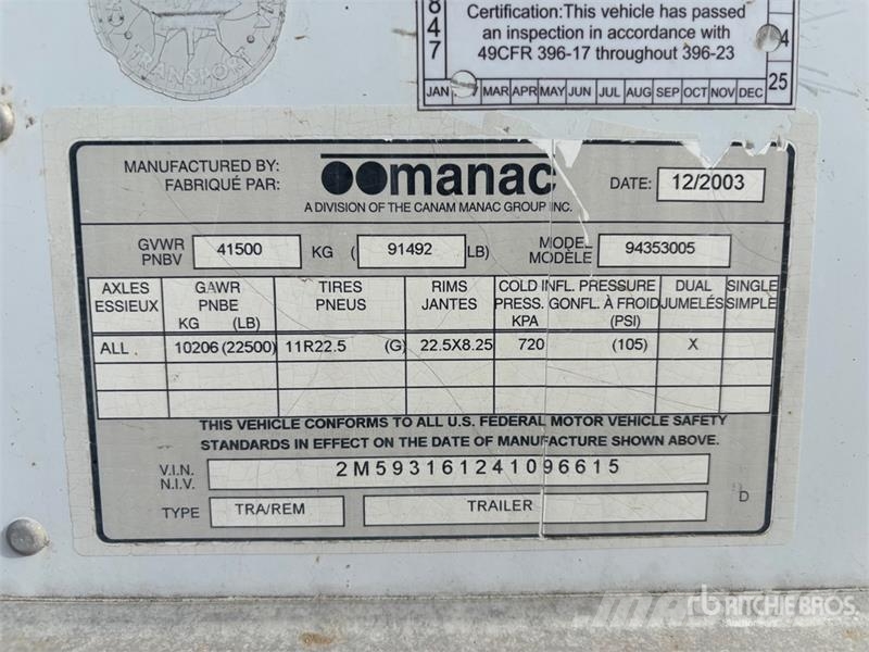 Manac 94353005 53 ft Tri/A Van Trailer Carrocería de caja