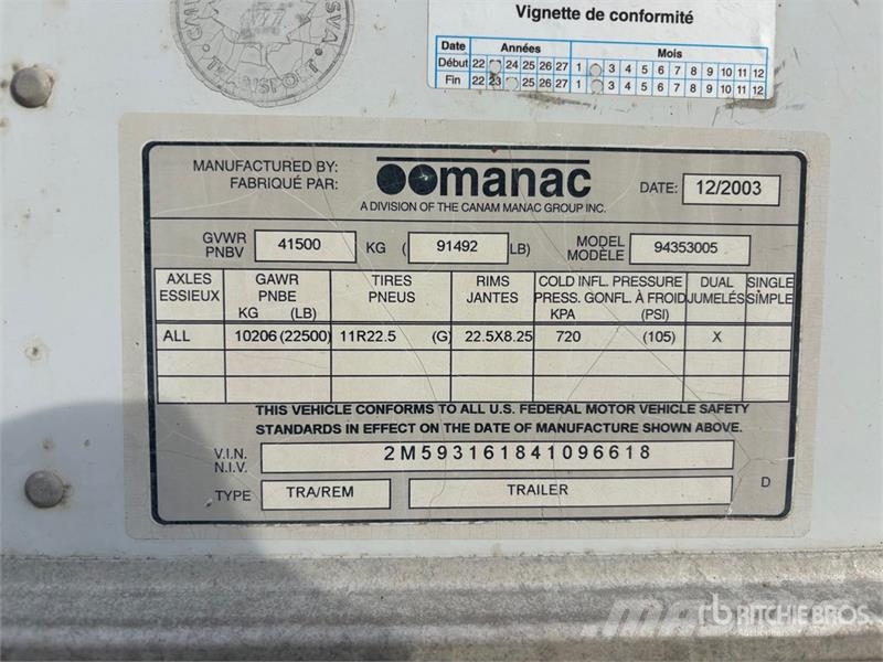 Manac FV943 53 ft x 102 in Tri/A Van Trailer Прицепы-фургоны