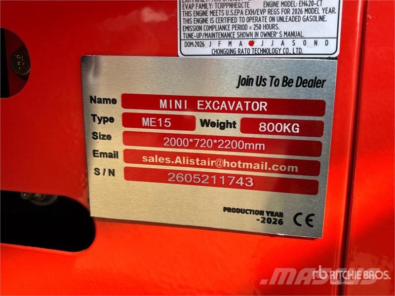 ME15 Mini Excavator (Unused) Mini Escavadoras <7t