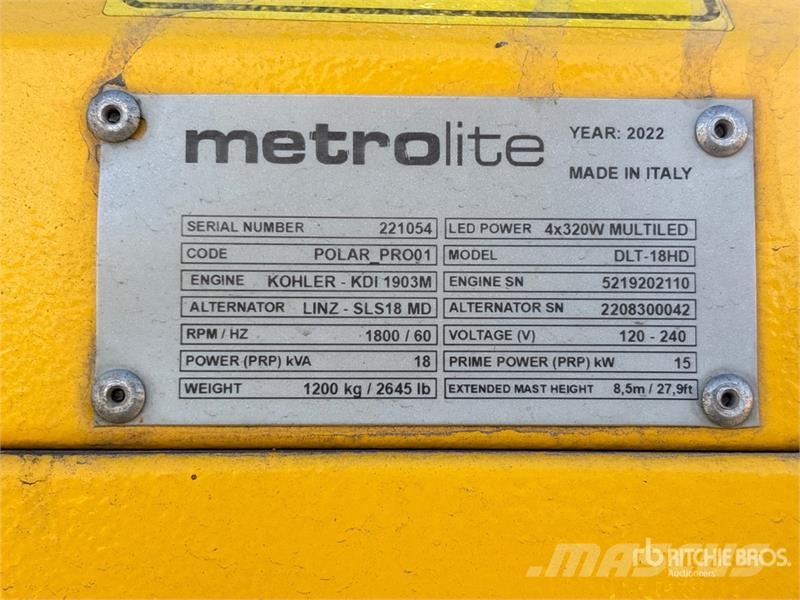 Metrolite DLT18KW 15 kW Light Tower Fénytornyok