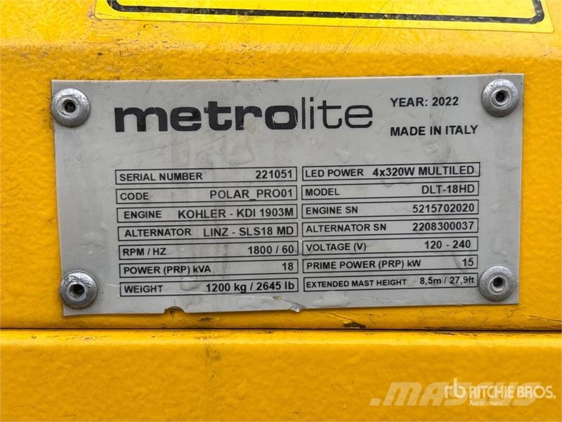 Metrolite DLT18KW 15 kW Light Tower Tour d'éclairage
