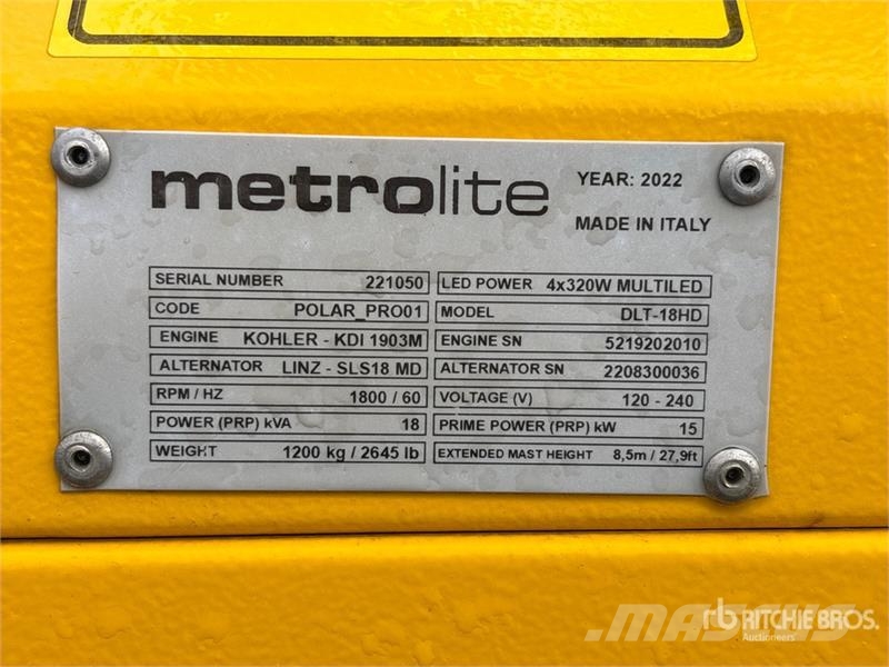 Metrolite DLT18KW 15 kW Light Tower Tour d'éclairage