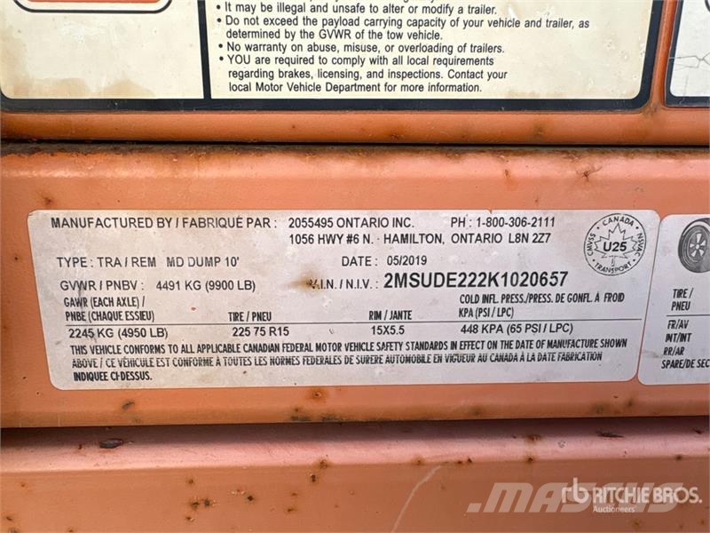 Miska MD DUMP 610 9 ft 11 in T/A Dump Utility Trai Самоскиди