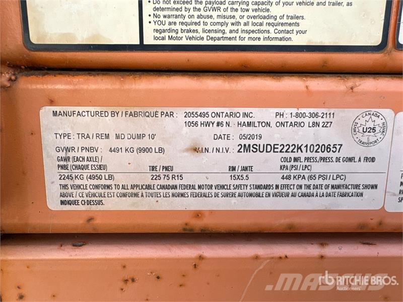 Miska MD DUMP 610 9 ft 11 in T/A Dump Utility Trai Самоскиди