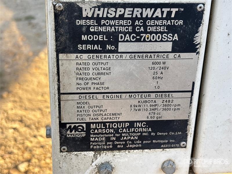 MultiQuip DAC-7000SA 6 kW Skid-Mounted Generator Set Dieselgeneratorer