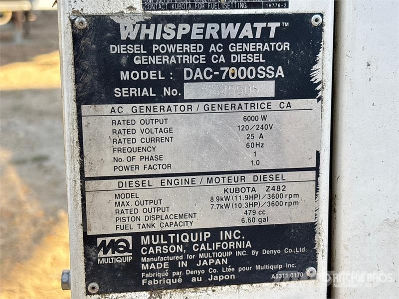 MultiQuip DAC-7000SA 6 kW Skid-Mounted Generator Set Dieselgeneratorer