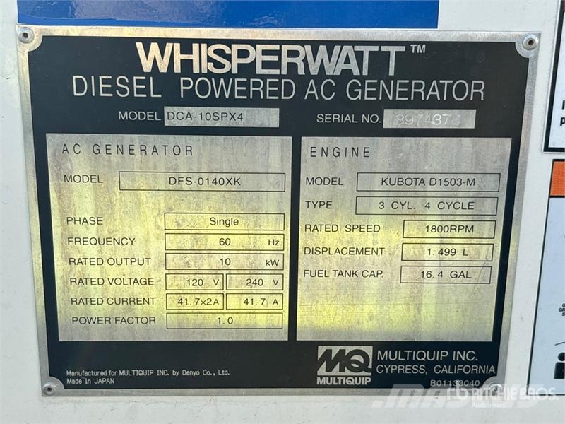 MultiQuip DCA-10SPX4 10 kW Mobile Generator Set Dizel generatori