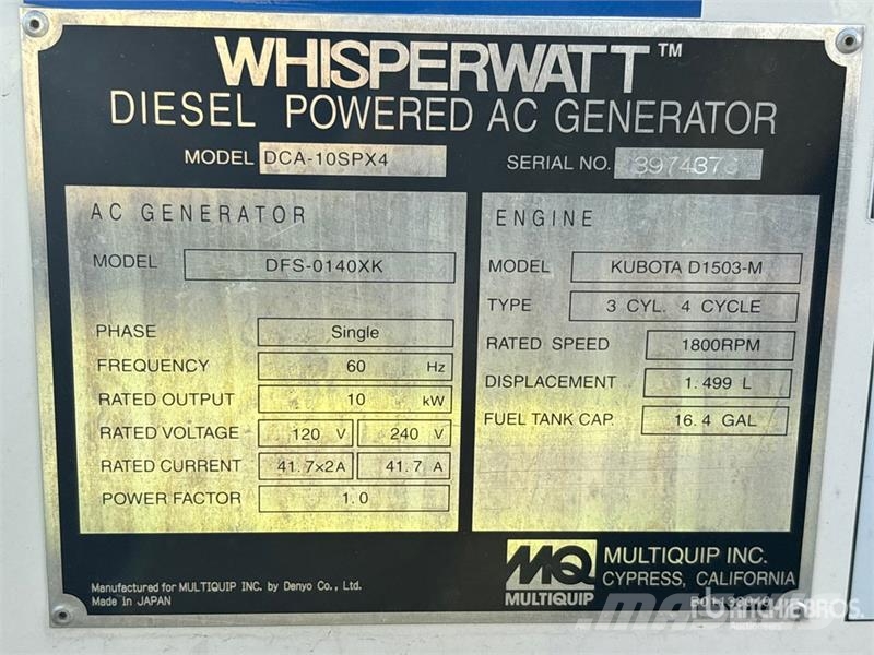 MultiQuip DCA-10SPX4 10 kW Mobile Generator Set Dizel generatori