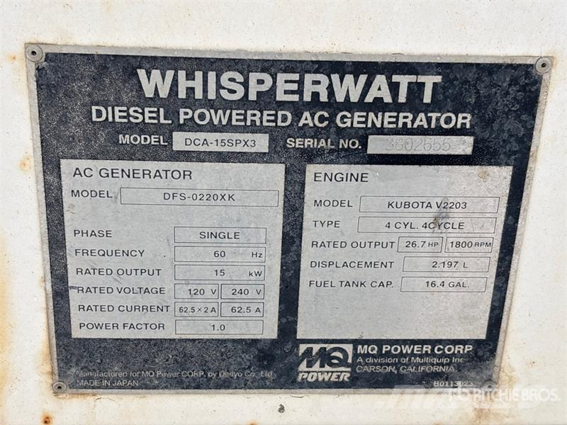 MultiQuip DCA-15SPX3 15 kW Mobile Generator Set Dízel áramfejlesztők