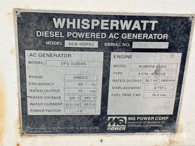 MultiQuip DCA-15SPX3 15 kW Mobile Generator Set Dízel áramfejlesztők