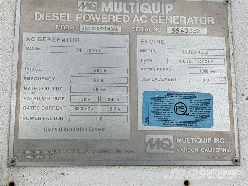 MultiQuip DCA-20SPXU4CAN 20 kW Light Tower Освітлювальні вежі