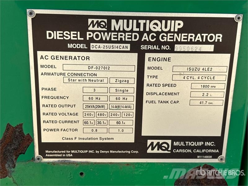 MultiQuip DCA-45SSIU4 20 kW Mobile Generator Set Dieselgeneratorer