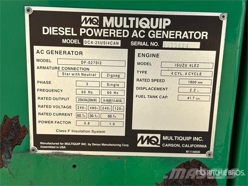 MultiQuip DCA-45SSIU4 20 kW Mobile Generator Set Dieselgeneratorer
