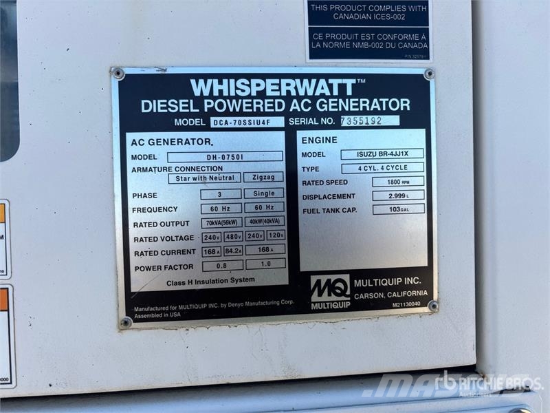 MultiQuip DCA-70SSIU4F 56 kW Mobile Generator Set (Inoperabl Dizelski agregati