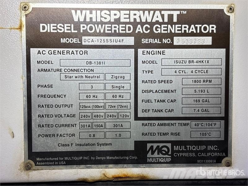 MultiQuip DCA125SSIU4F 100 kW Mobile Generator Set Dizel generatori