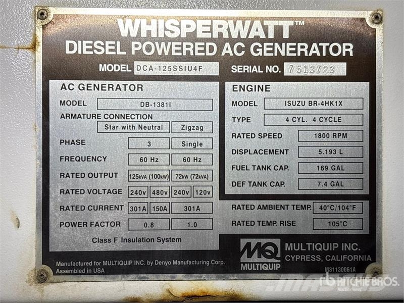 MultiQuip DCA125SSIU4F 100 kW Mobile Generator Set Dizel generatori