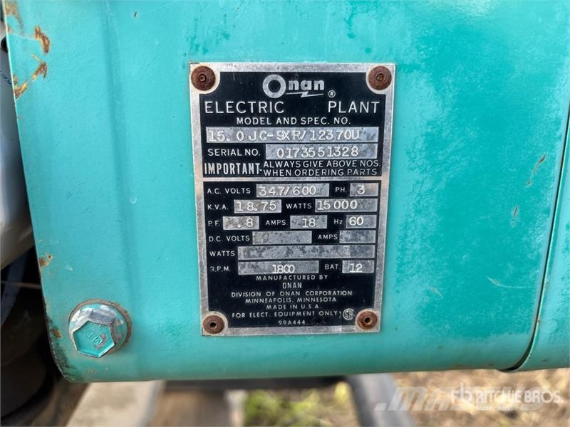 Onan 15.0JC-9XR/12370U 15 kW Skid-Mounted Generator Set Generadores diésel