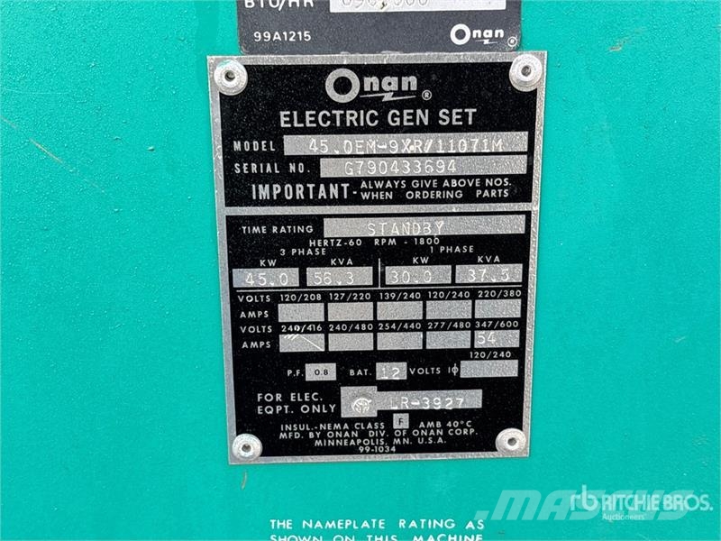 Onan 45.OEM-9XR/11071M 45 kW Skid-Mounted Generator Set Dizel Jeneratörler