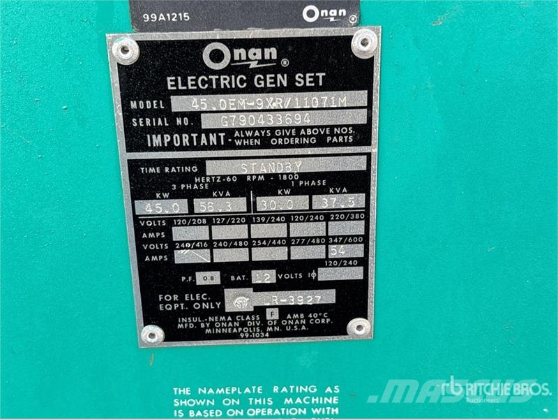 Onan 45.OEM-9XR/11071M 45 kW Skid-Mounted Generator Set Dizel Jeneratörler