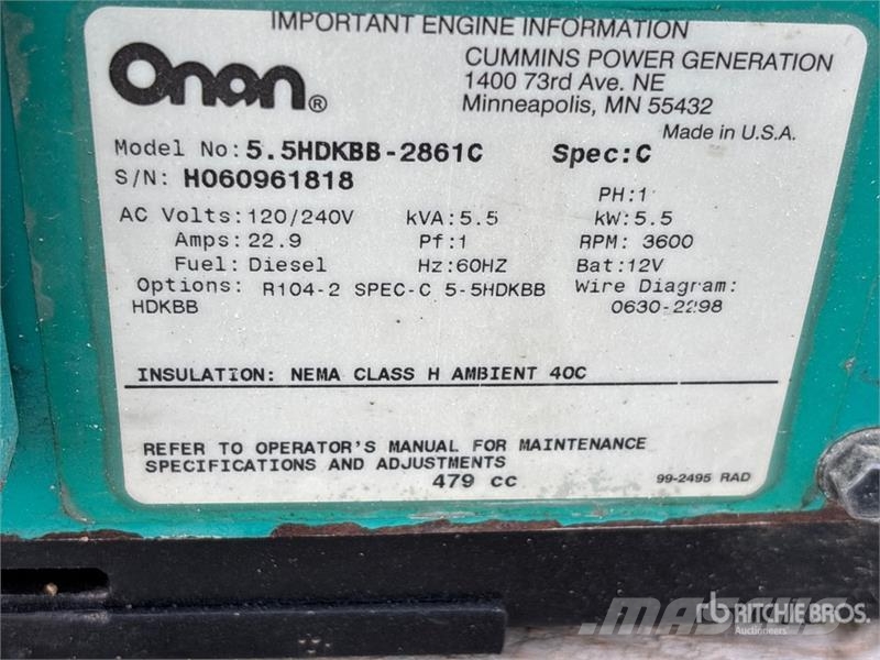 Onan 5.5HDKBB-2861C 5.5 kW Skid-Mounted Generator Set Dizel agregati