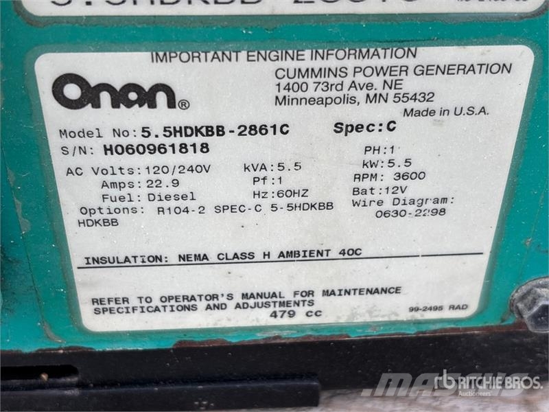 Onan 5.5HDKBB-2861C 5.5 kW Skid-Mounted Generator Set Dizel agregati