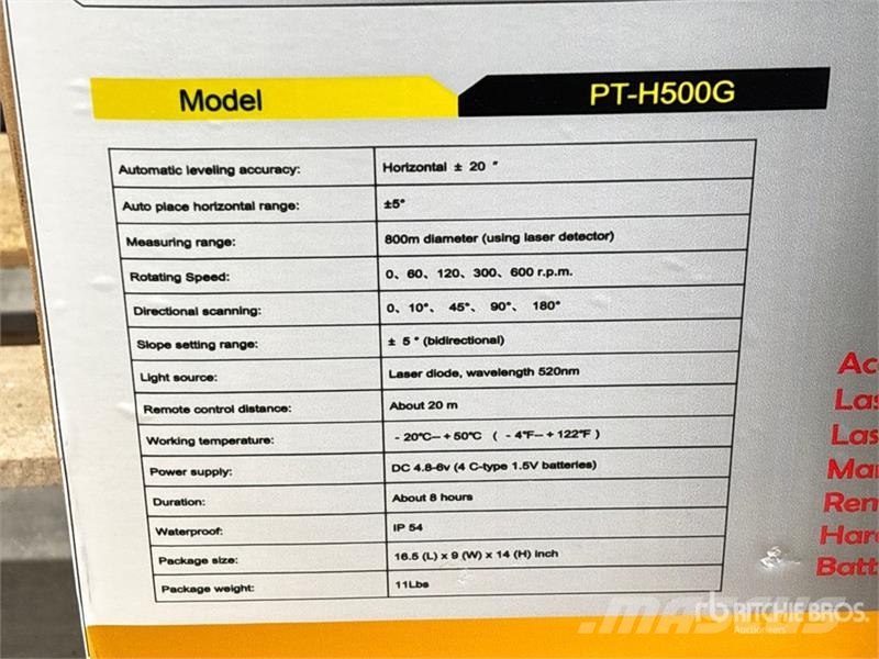 Powertek PT-H500G Rotary Green Line Laser Level (Unused) 儀器、測量及自動化設備