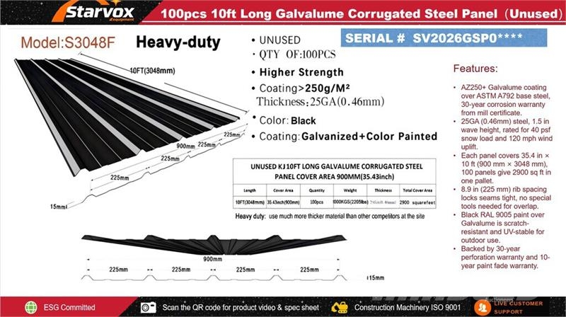 Quantity of (100) STARVOX S3048F Galvalume Corrug Montacargas y elevadores de material