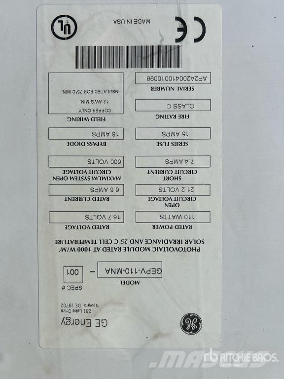  Quantity of (18) GE Energy 110w Solar Panel مكونات أخرى