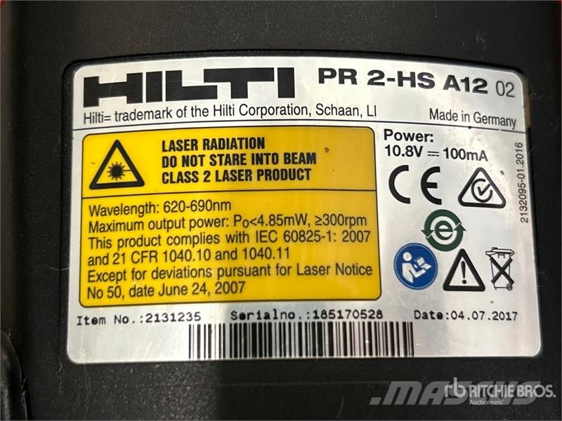 Quantity of (2) Hilti PR 2-HS Laser Level Instrumenter, måle- og automatiseringsudstyr