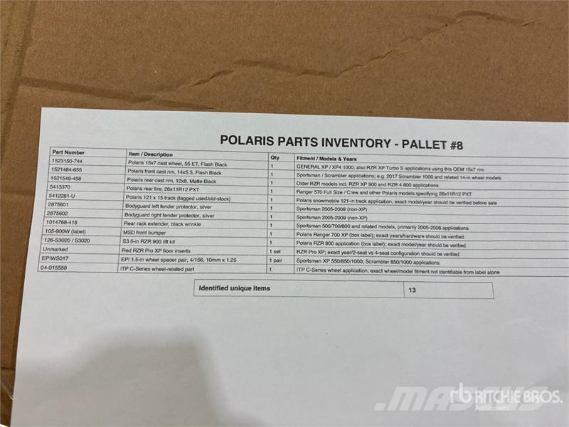  Quantity of (2) Pallets of Polaris Parts Kiti naudoti statybos komponentai