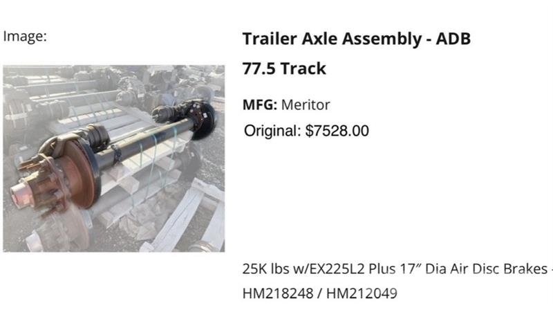 Quantity of (3) Meritor ADB Trailer Axle Assembly Drugi deli