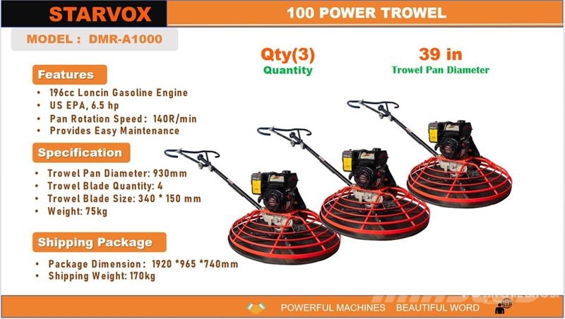 Quantity of (3) STARVOX DMR-A1000 Power Trowel (U Palas