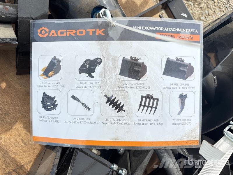 Quantity of (9) AGT 12EX-ATA Mini Excavator Attac Kiti naudoti statybos komponentai