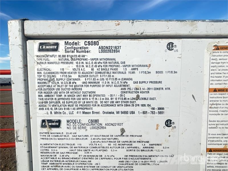 Quantity of (9) L.B. White Premier 80 DF 80000 BTU Varme og tining utstyr