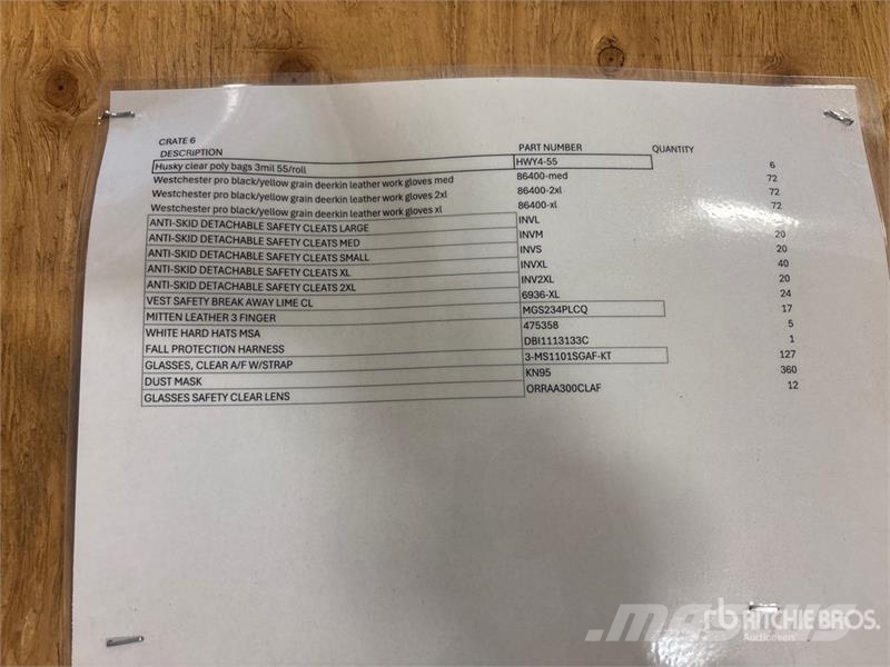 Quantity of Harness, Gloves & Cleats Other components