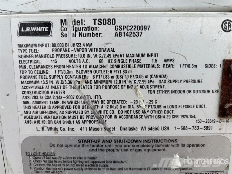  Quantity of L.B. White 80000 BTU Space Heater Heating and thawing equipment
