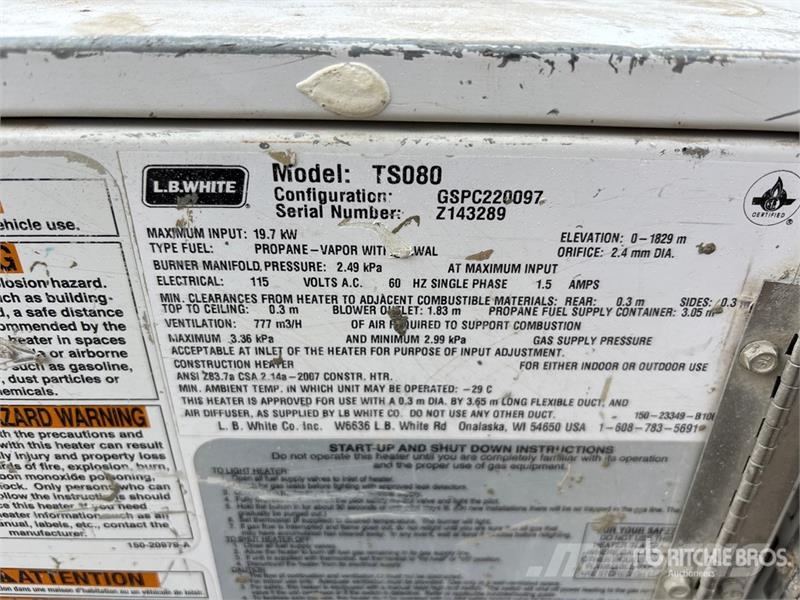  Quantity of L.B. White Space Heater Heating and thawing equipment